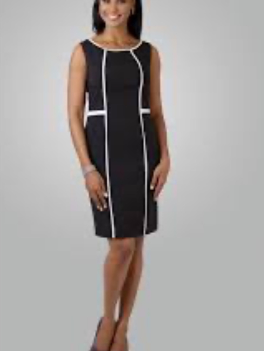 Anne Klein Black Midi Dress with White Piping